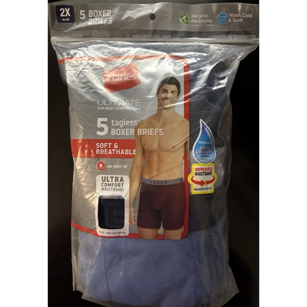 Hanes Ultimate Boxer Briefs Tagless Men's 5 pack Classic Soft Cool Comfort 2XL